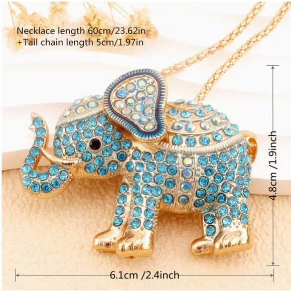 Betsey Johnson Pink Crystal Lucky Elephant Necklace Gold Tone - Picture 2 of 2